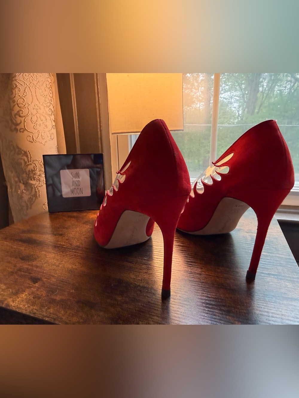 Brian Atwood Red Pointed-Toe Stiletto Heels with Flame Cutouts - Picture 2 of 4